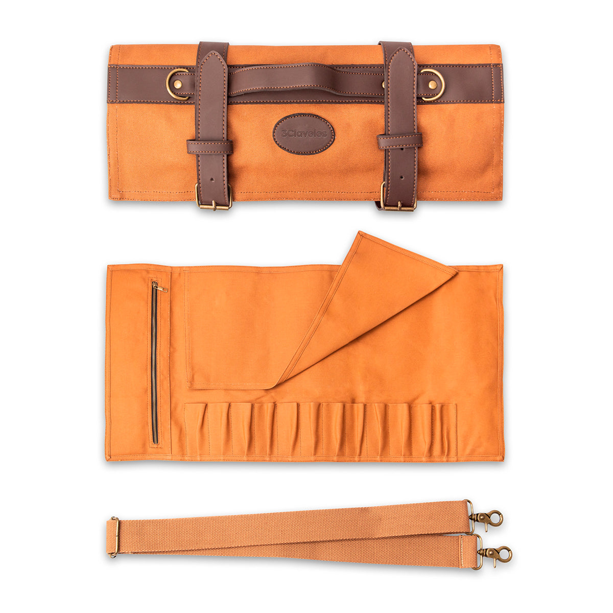 3 Claveles - Estuche Manta Profesional Enrollable de Loneta Encerada para 12 Cuchillos