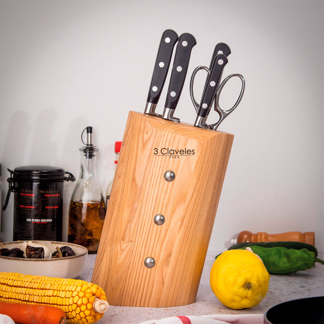 3 Claveles - Taco para Cuchillos de hasta 25 cm y Tijeras Universal ASH Madera de Fresno