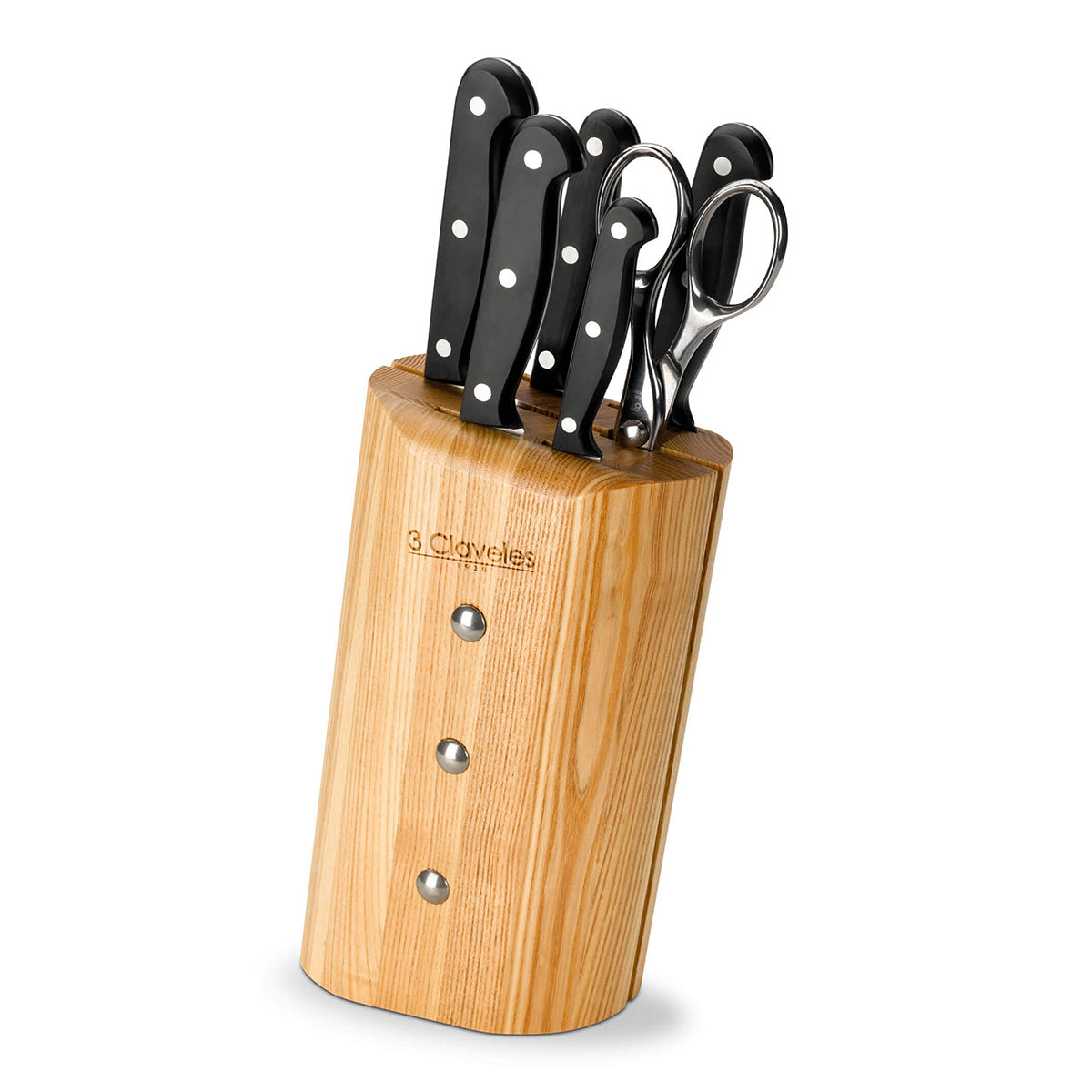 3 Claveles Uniblock - Juego de 5 Cuchillos Profesionales de Cocina con Tijeras y Taco ASH