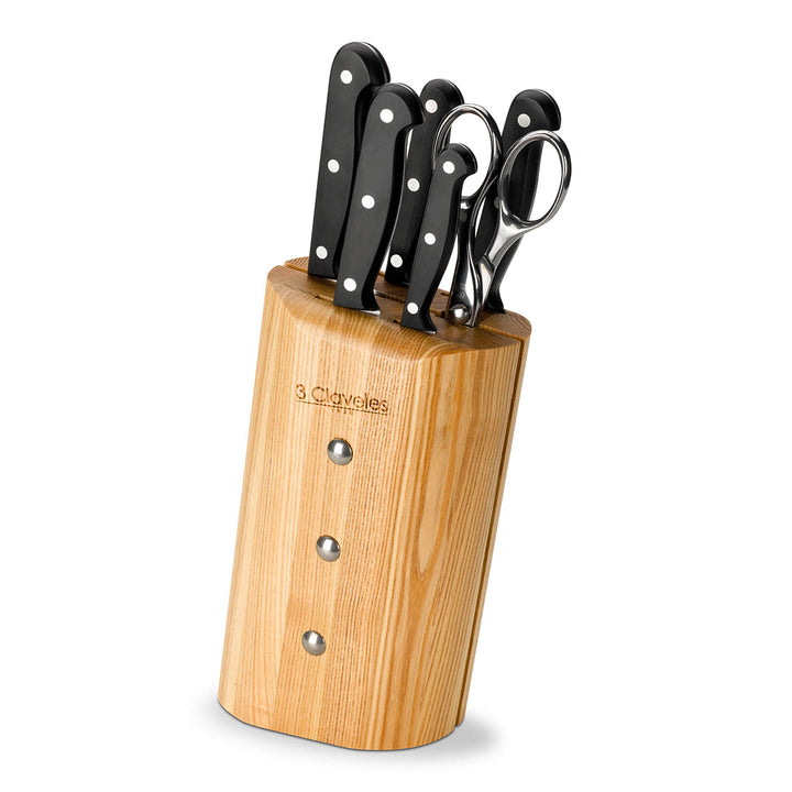 3 Claveles Uniblock - Juego de 5 Cuchillos Profesionales de Cocina con Tijeras y Taco ASH