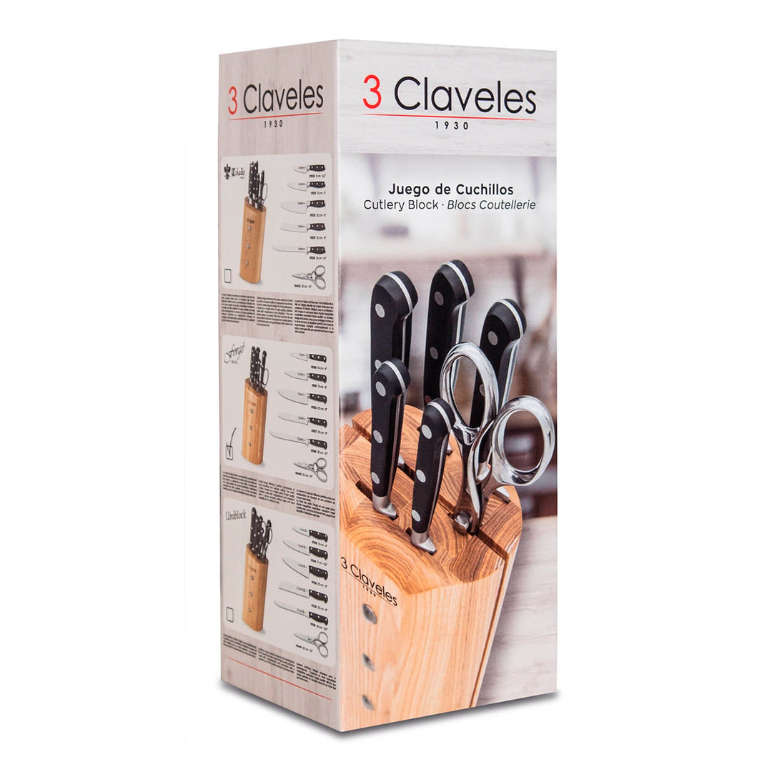 3 Claveles Uniblock - Juego de 5 Cuchillos Profesionales de Cocina con Tijeras y Taco ASH