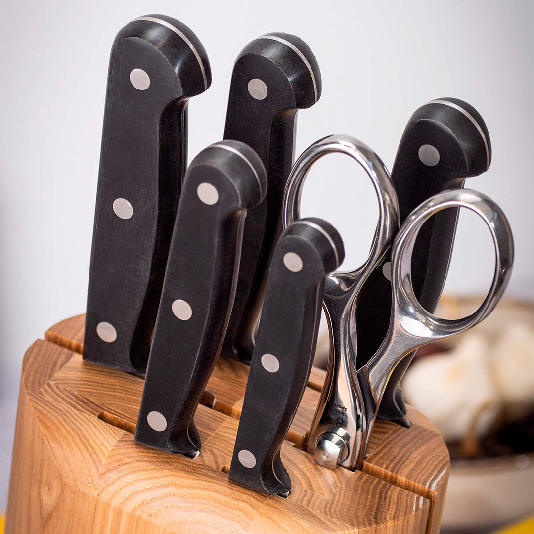 3 Claveles - Taco para Cuchillos de hasta 25 cm y Tijeras Universal ASH Madera de Fresno