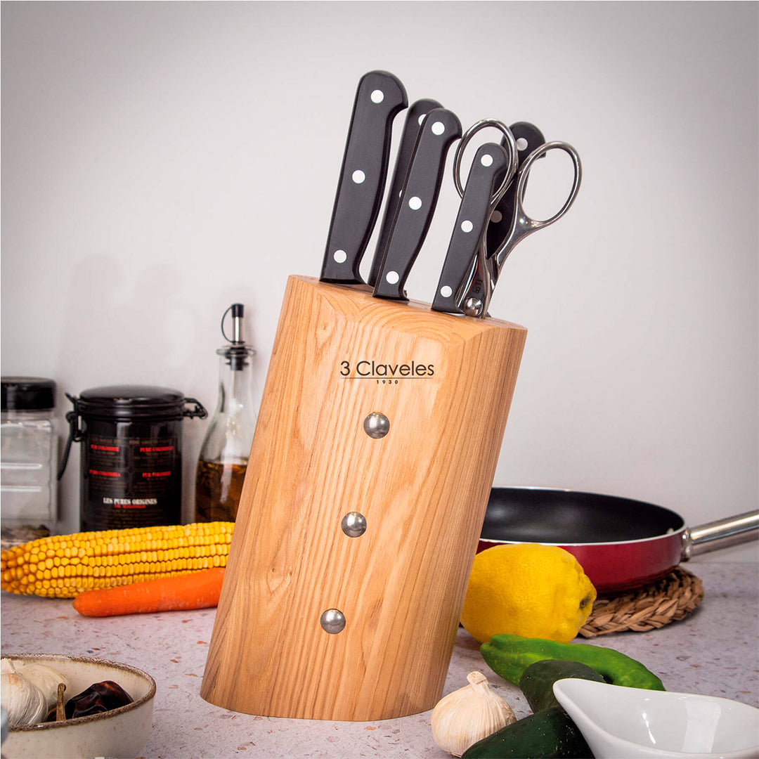 3 Claveles - Taco para Cuchillos de hasta 25 cm y Tijeras Universal ASH Madera de Fresno