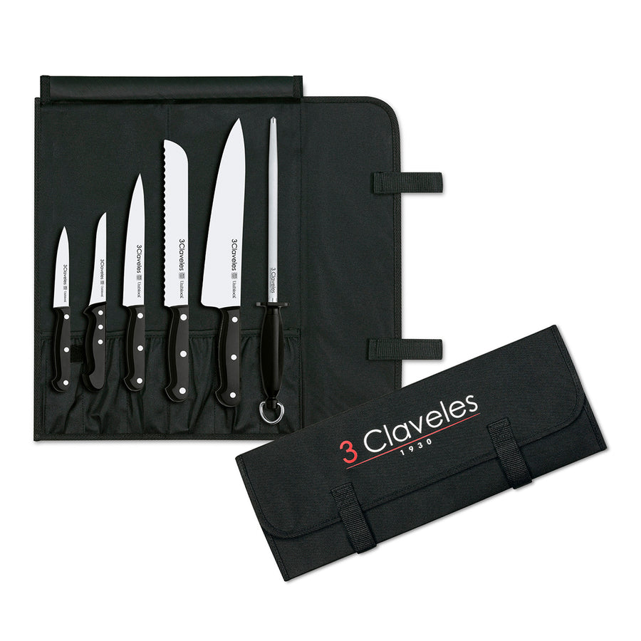 3 Claveles Uniblock - Estuche Profesional Cocinero con 5 Cuchillos y Chaira Incluidos