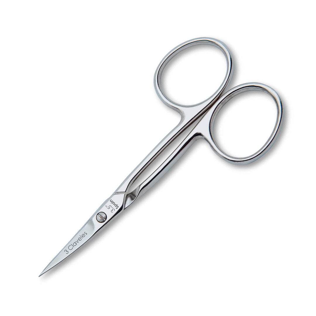 3 Claveles - Tijeras de Cutículas Pro 9 cm Corte Curvo. Acero al Carbono Forjado en Caliente