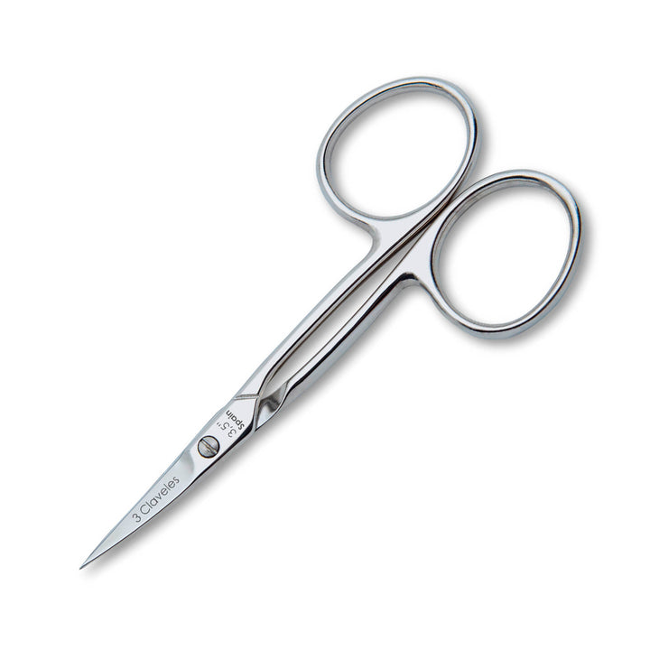 3 Claveles - Tijeras de Cutículas Pro 9 cm Corte Curvo. Acero al Carbono Forjado en Caliente