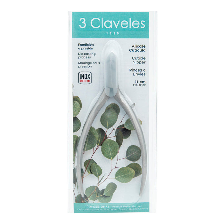 3 Claveles - Alicate Cutículas 11 cm Corte Recto. Acero Inoxidable Fundición a Presión