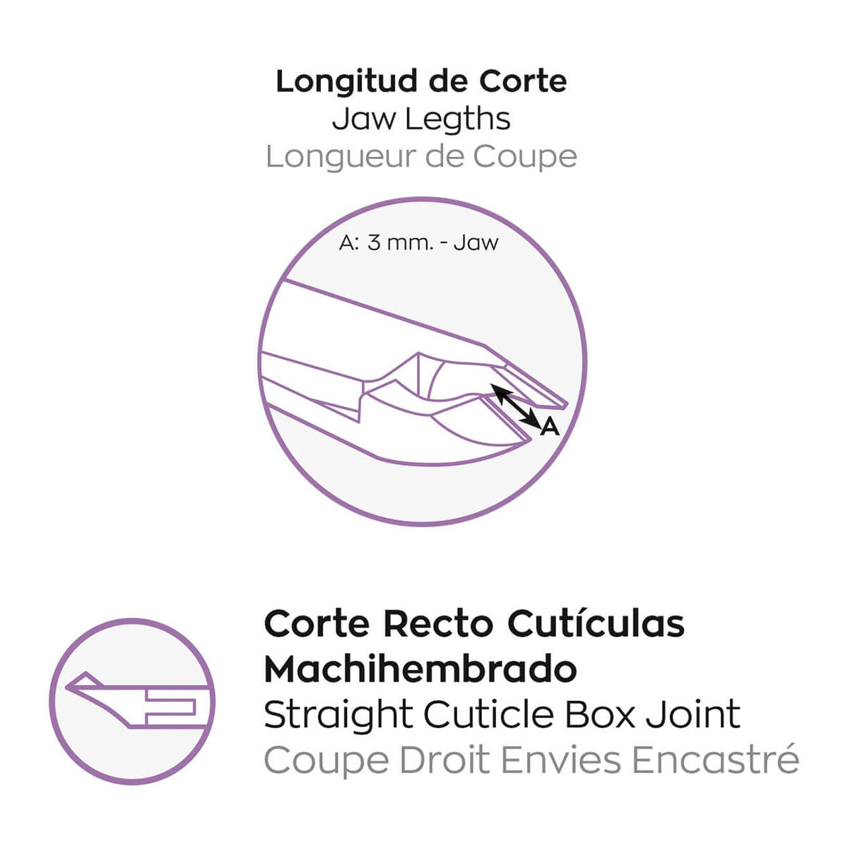 3 Claveles - Alicate Cutículas Mach. 11.5 cm Corte 3 mm. Acero al Carbono Forjado en Caliente