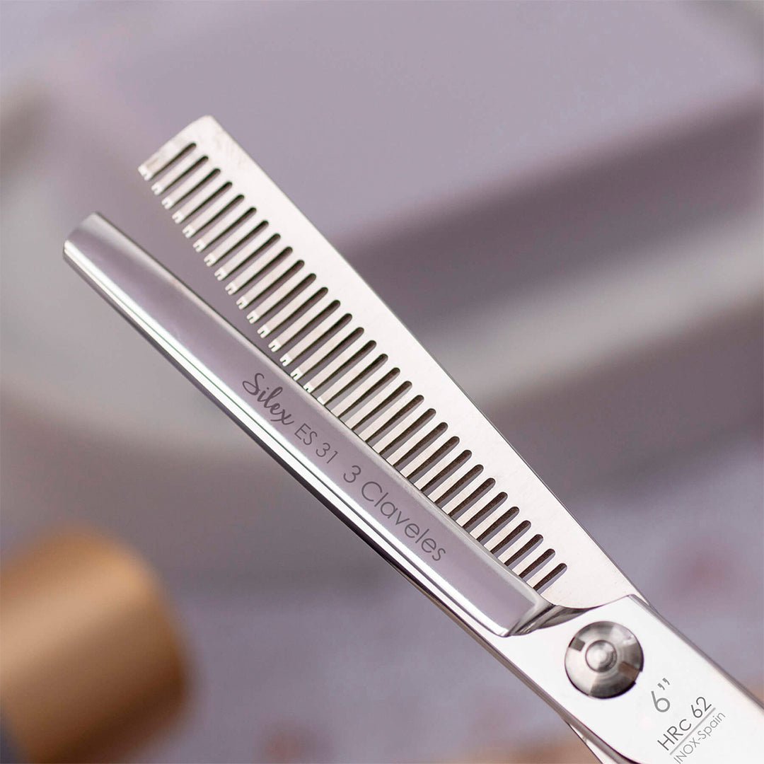 3 Claveles Silex - Tijera Profesional Peluquero 6" Esculpir ES 31 Acero Forjado en Caliente