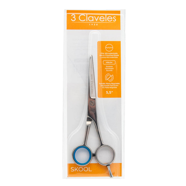 3 Claveles Skool - Tijera Profesional Peluquero 5.5" Filo Microdentado Acero Forjado en Caliente