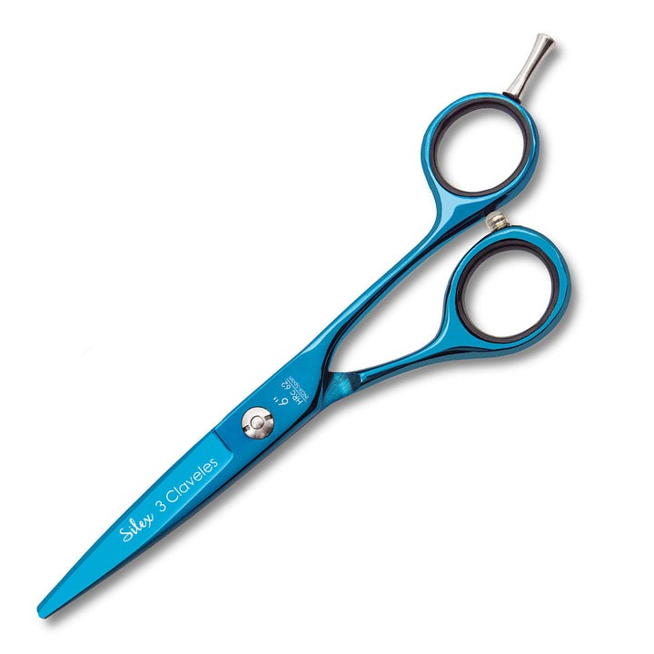 3 Claveles Silex - Tijera Profesional Peluquero 6" Acero PVD Nitruro Titanio Forjado en Caliente