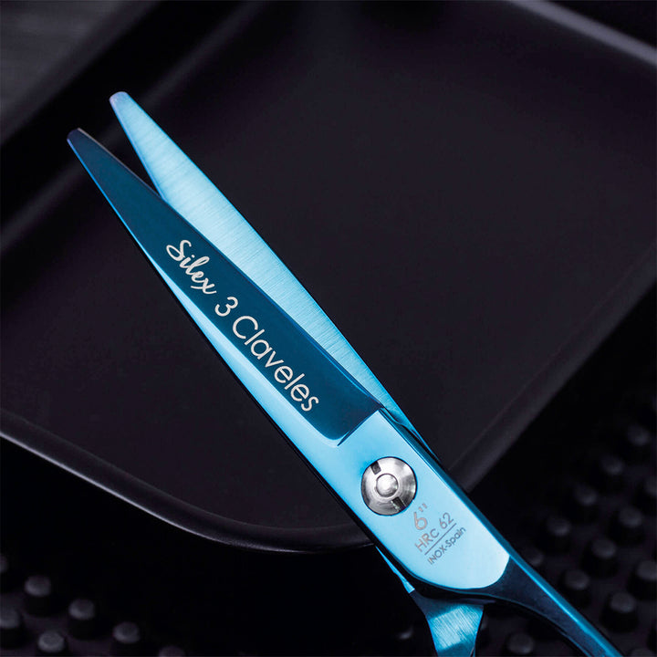3 Claveles Silex - Tijera Profesional Peluquero 6" Acero PVD Nitruro Titanio Forjado en Caliente