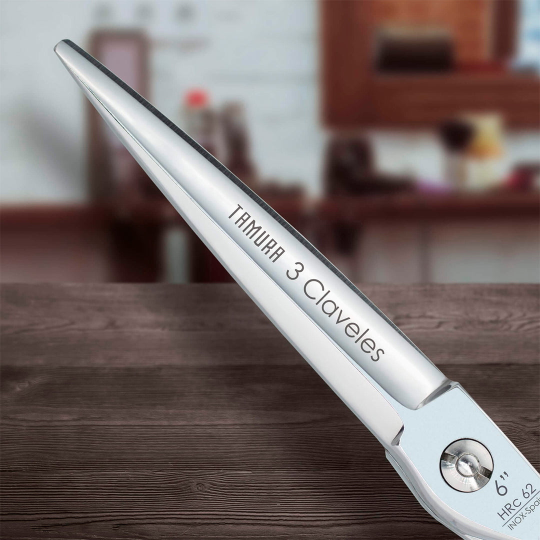 3 Claveles Tamura - Tijera Profesional Peluquero 6" Acero Filo Navaja Forjado en Caliente