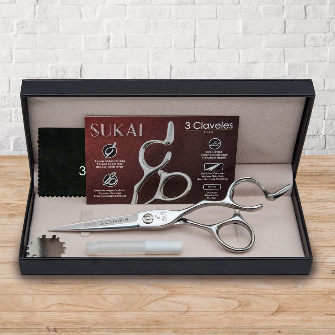 3 Claveles Sukai - Tijera Profesional Peluquero 6" Acero Filo Navaja Forjado en Caliente