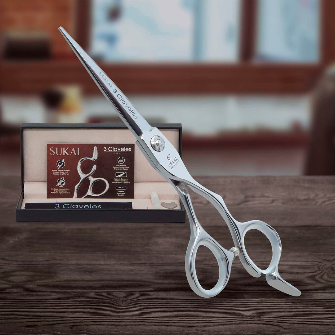 3 Claveles Sukai - Tijera Profesional Peluquero 6" Acero Filo Navaja Forjado en Caliente