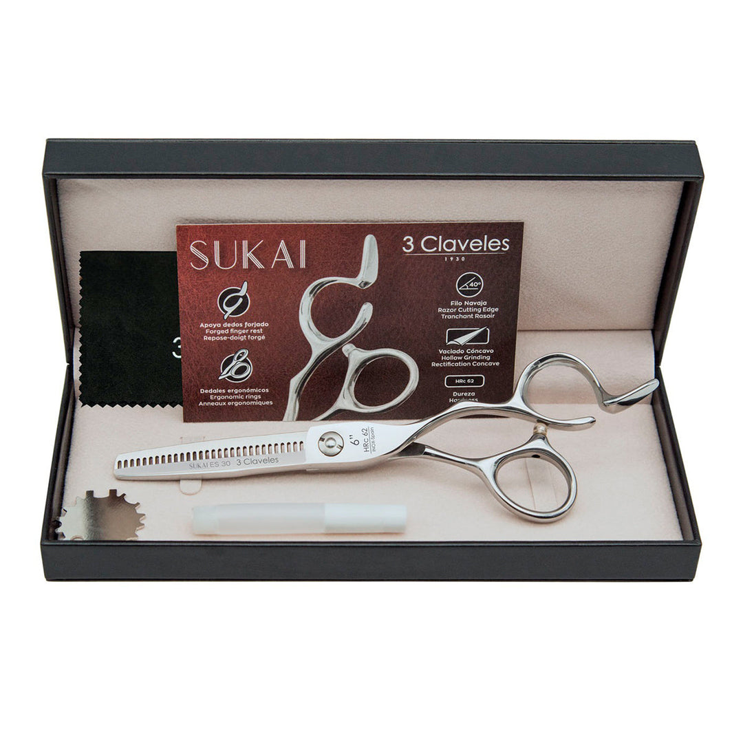 3 Claveles Sukai - Tijera Profesional Peluquero 6" Esculpir ES 30 Acero Forjado en Caliente