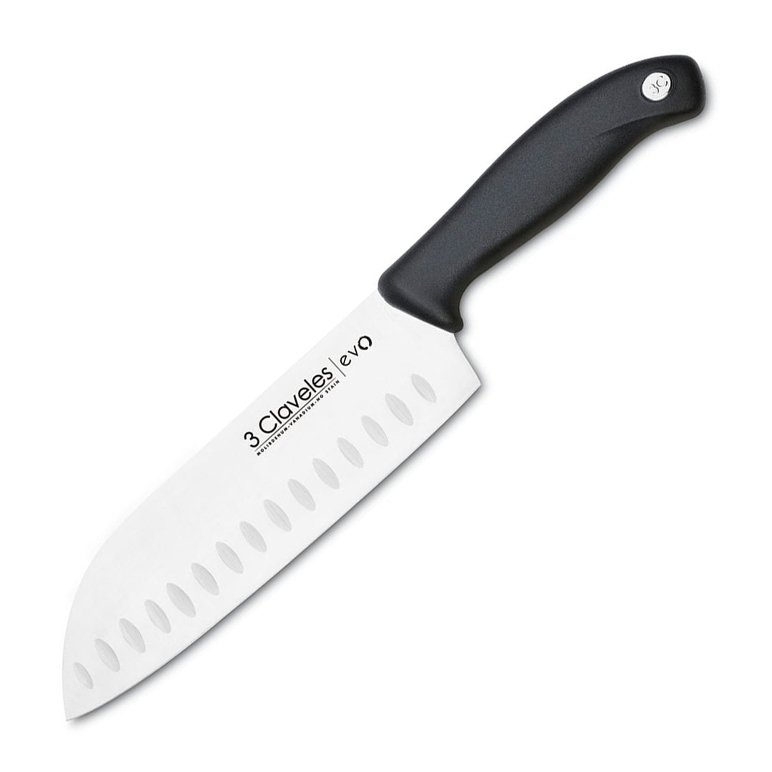 3 Claveles EVO - Cuchillo Santoku Alveolado 18 cm Acero Inoxidable Mango Polipropileno