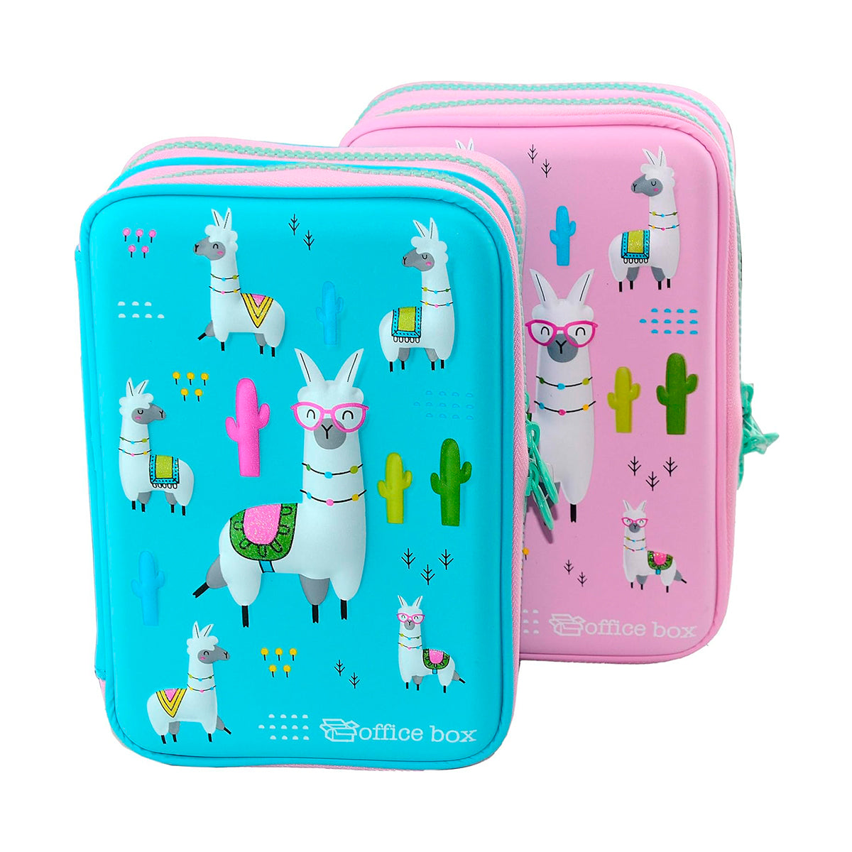 Estuche 3D Magic Plumier con Cuerpo Rígido en EVA con Relieve. Modelo LLamas Rosa