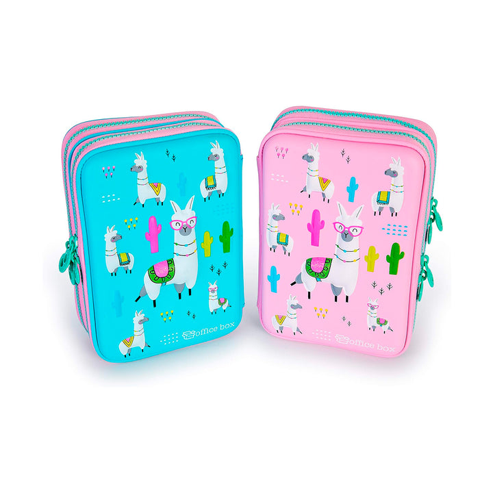 Estuche 3D Magic Plumier con Cuerpo Rígido en EVA con Relieve. Modelo LLamas Rosa