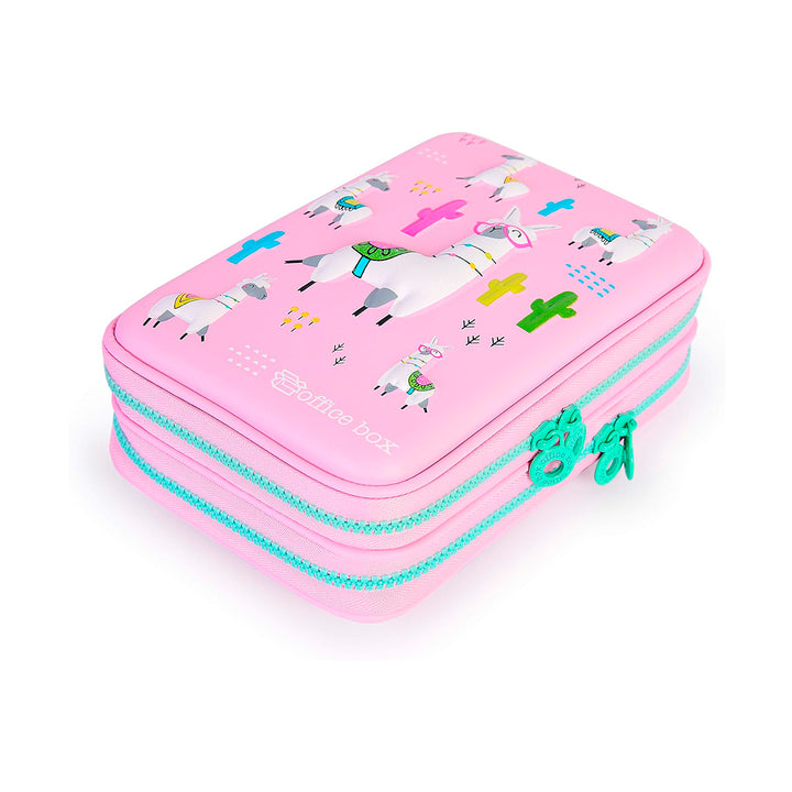Estuche 3D Magic Plumier con Cuerpo Rígido en EVA con Relieve. Modelo LLamas Rosa