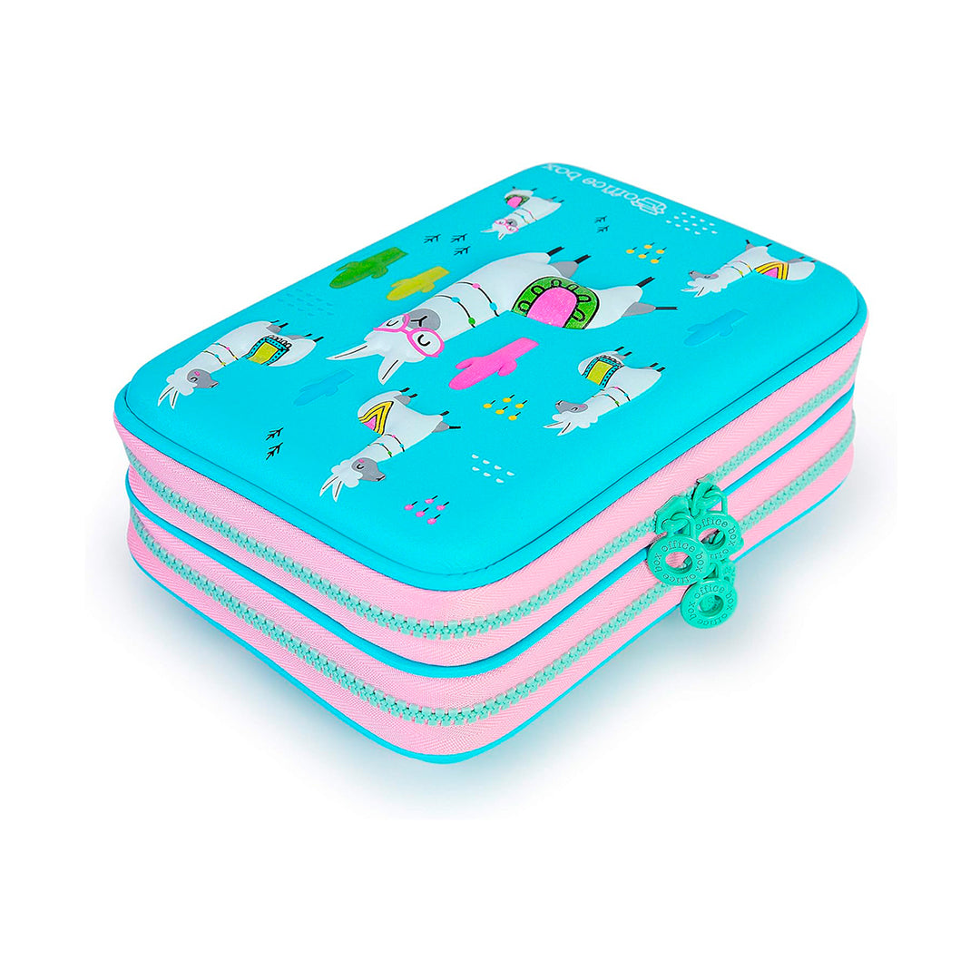 Estuche 3D Magic Plumier con Cuerpo Rígido en EVA con Relieve. Modelo LLamas Rosa