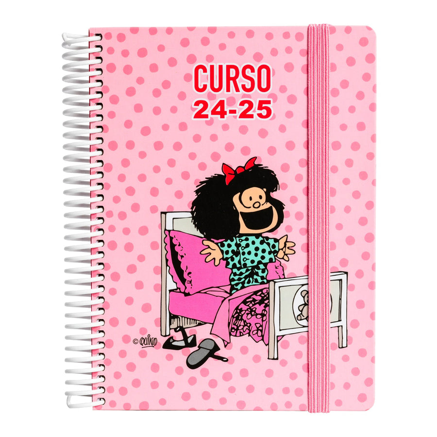 Grafoplás - Agenda Escolar A5 2 Días Página Curso 24-25. Acabado Soft y Pegatinas. Mafalda Morning