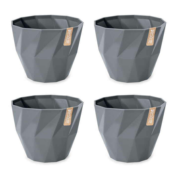 Areca Quartz - Set de 4 Macetas Redondas Decorativas 15 cm con Textura. Gris