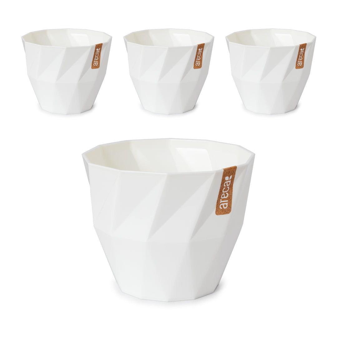 Areca Quartz - Set de 4 Macetas Redondas Decorativas 17 cm con Textura. Blanco Roto