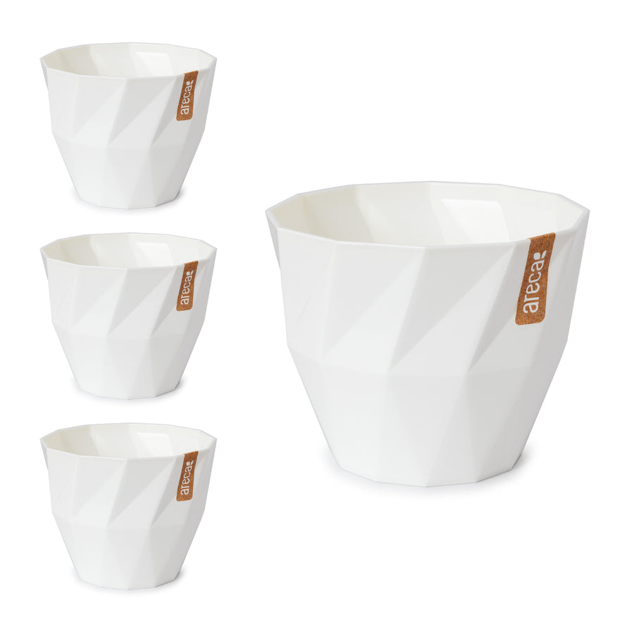 Areca Quartz - Set de 4 Macetas Redondas Decorativas 19 cm con Textura. Blanco Roto