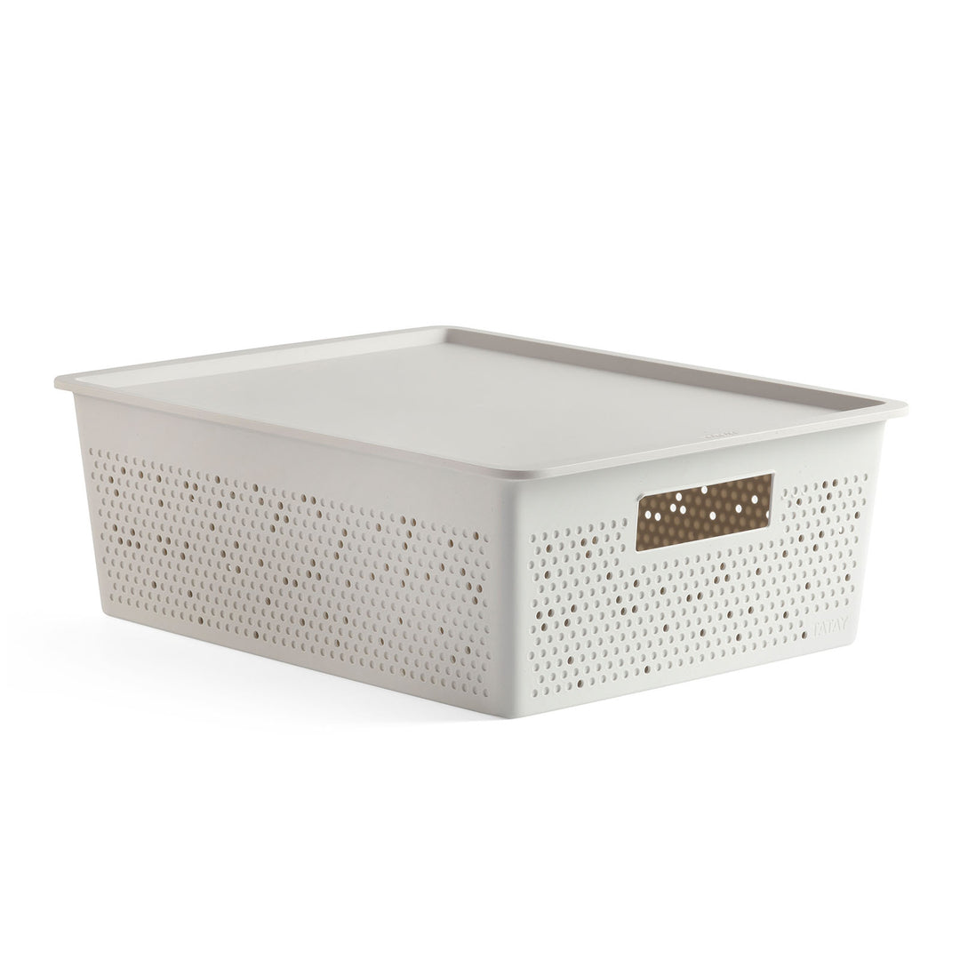 TATAY Bohol - Caja Organizadora Rectangular 12L Plástico Reciclado con Tapa. Sky White