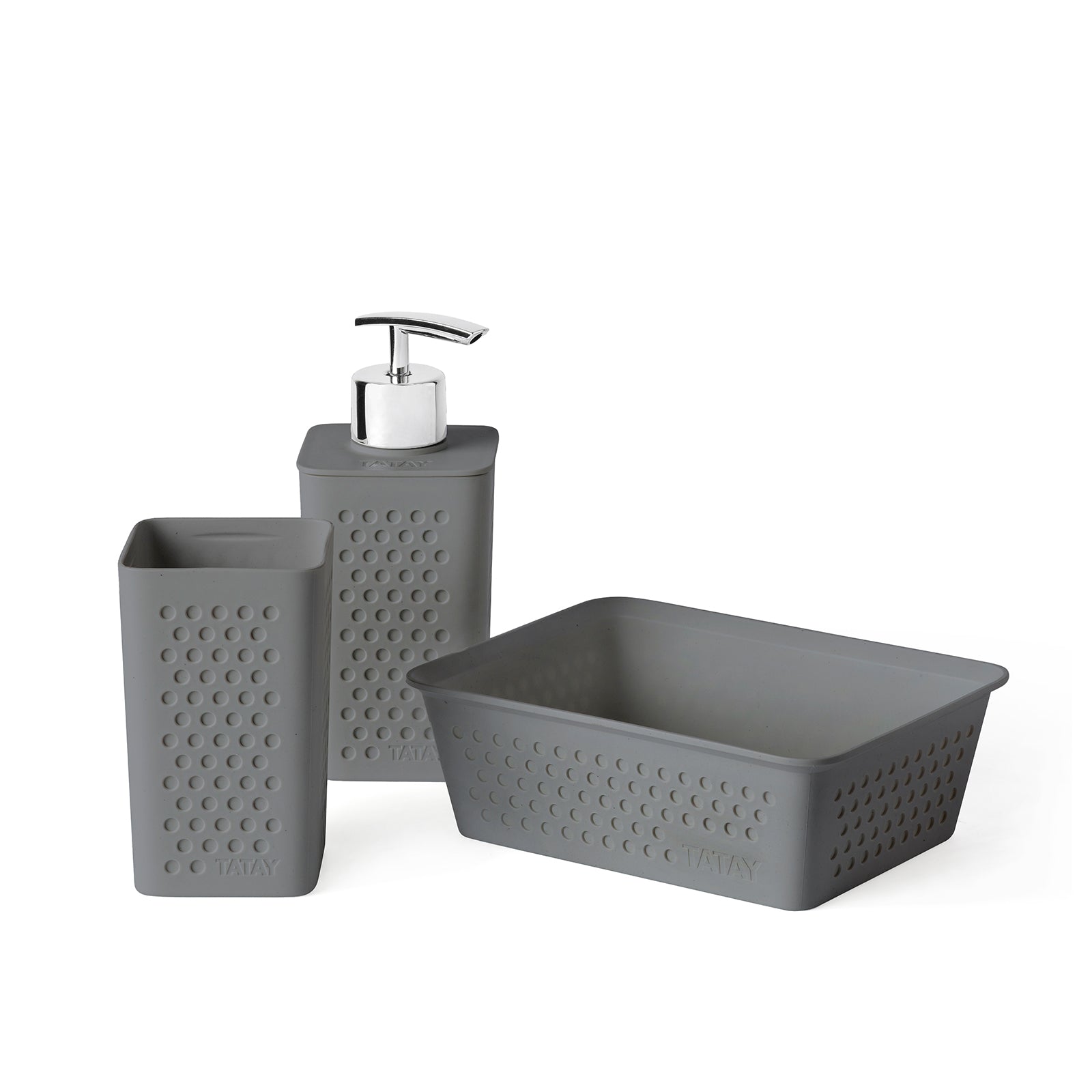 TATAY Bohol - Juego de Accesorios de Baño 3 Piezas en Plástico Reciclado. Gris Antracita