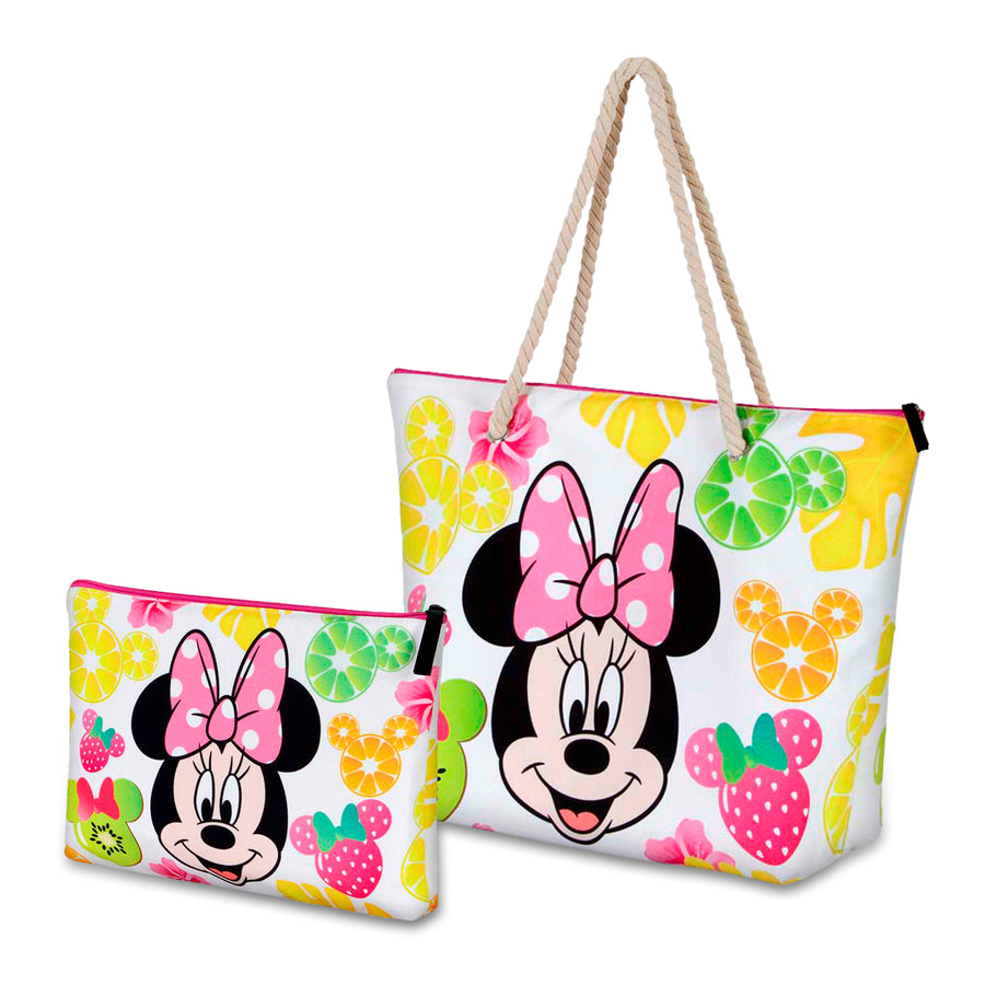 KARACTERMANIA - Bolsa de Playa Soleil con Neceser de Regalo. Minnie Mouse Fruits