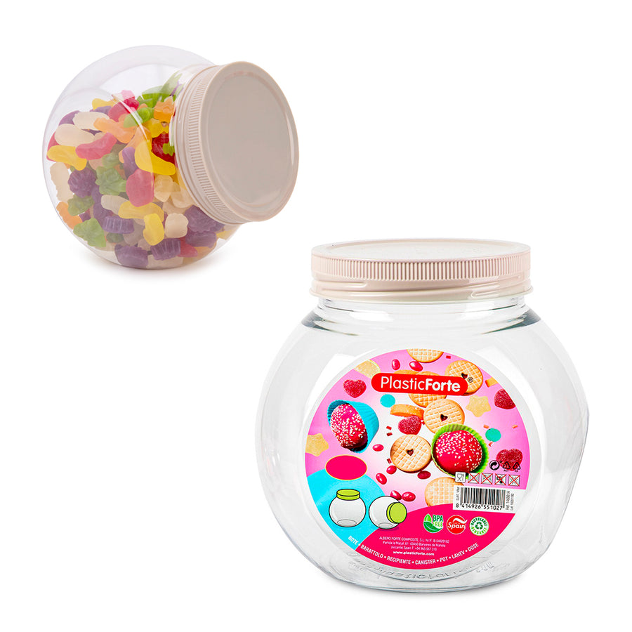 Plastic Forte Candy - Juego de 2 Botes para Golosinas 1L con 2 Posiciones. Marrón