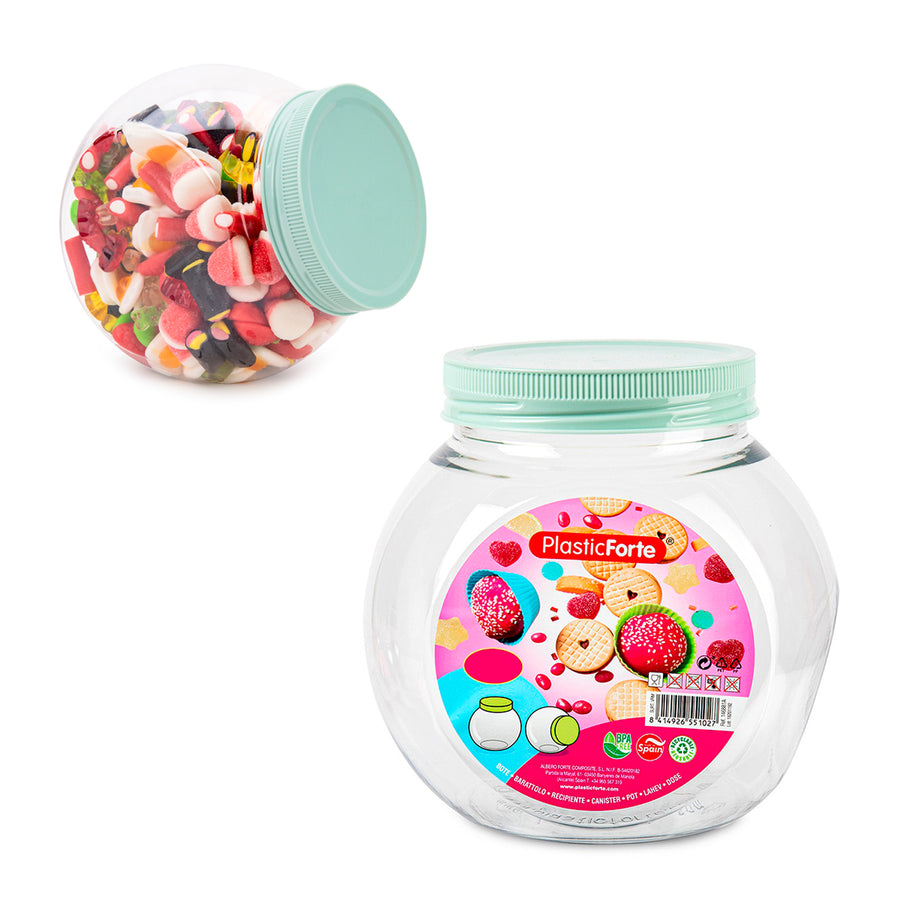 Plastic Forte Candy - Juego de 2 Botes para Golosinas 1L con 2 Posiciones. Verde