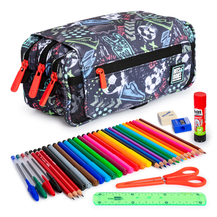ColePack EcoDes - Estuche Triple de 3 Cremalleras con Material Escolar Incluido. Match