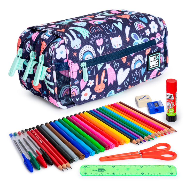 ColePack EcoDes - Estuche Triple de 3 Cremalleras con Material Escolar Incluido. Princess