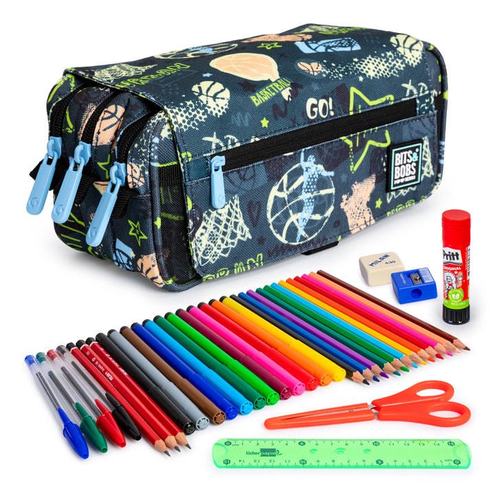 ColePack EcoDes - Estuche Triple de 3 Cremalleras con Material Escolar Incluido. Streetball