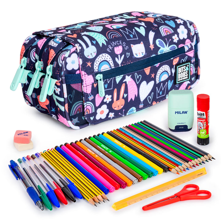 ColePack Design - Estuche Triple de 3 Cremalleras con Material Escolar Incluido. Princess