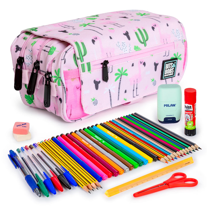 ColePack Design - Estuche Triple de 3 Cremalleras con Material Escolar Incluido. Tropical