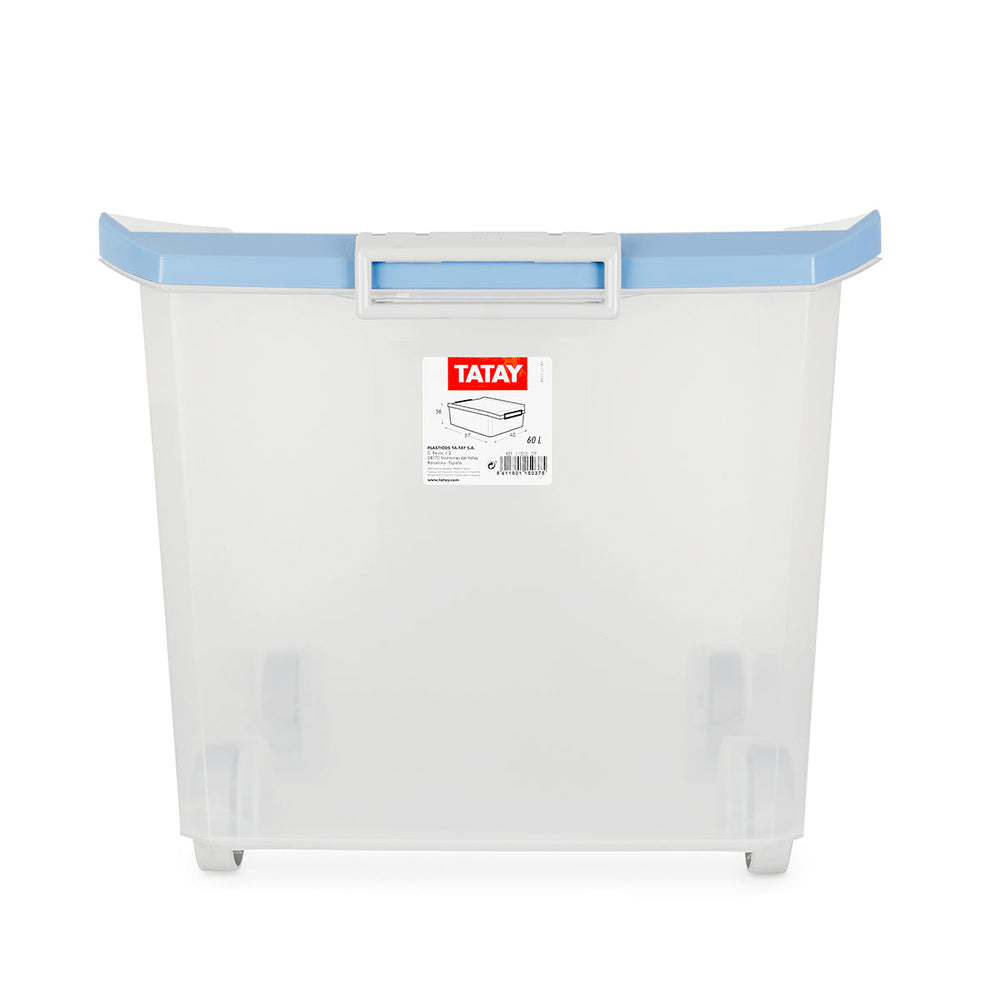 TATAY - Caja de Ordenación Multiusos de 60L Reforzada, Apilable y con Ruedas. Azul Paloma