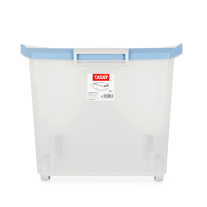 TATAY - Caja de Ordenación Multiusos de 60L Reforzada, Apilable y con Ruedas. Azul Paloma
