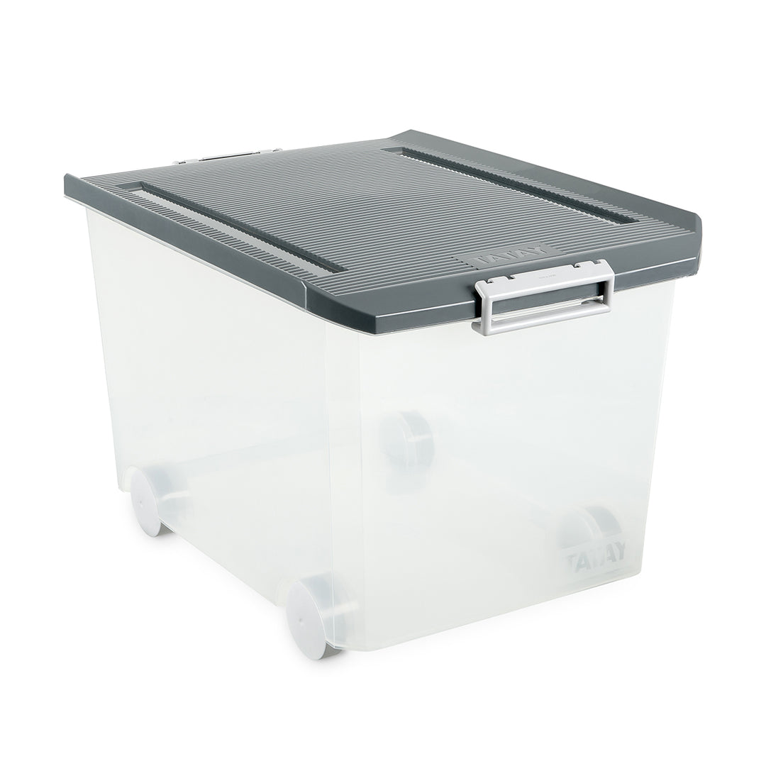 TATAY - Caja de Ordenación Multiusos de 60L con Cierre Hermético, Ruedas y Asas. Gris