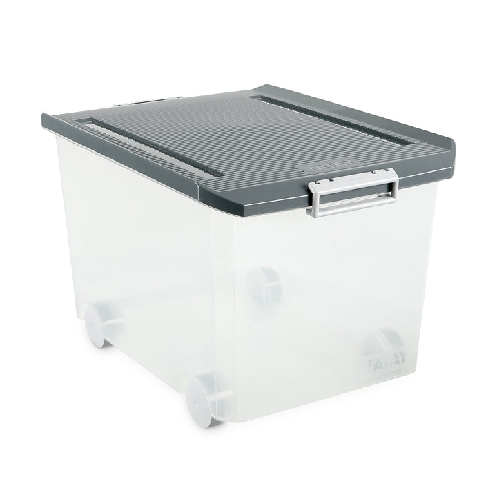 TATAY - Caja de Ordenación Multiusos de 60L con Cierre Hermético, Ruedas y Asas. Gris