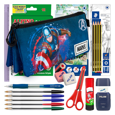 ColePack Capitán América - Estuche Triple de 2 Cremalleras con Material Escolar. FAN Full