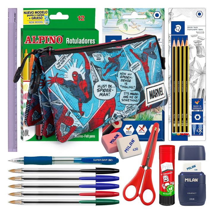 ColePack Spiderman - Estuche Triple de 2 Cremalleras con Material Escolar. Brush