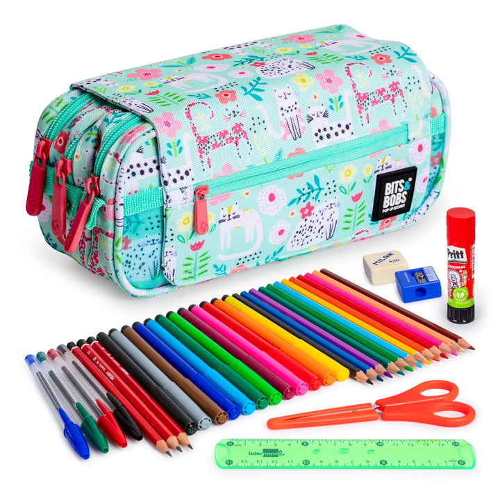 ColePack EcoDes - Estuche Triple de 3 Cremalleras con Material Escolar Incluido. Cats