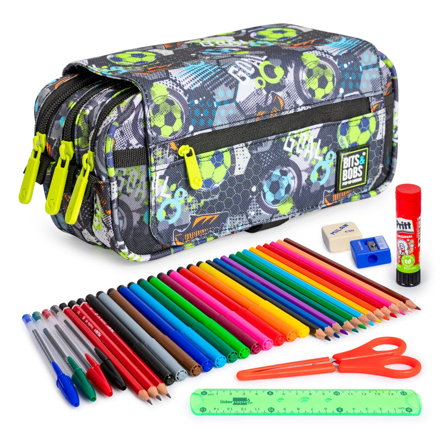 ColePack EcoDes - Estuche Triple de 3 Cremalleras con Material Escolar Incluido. Goal