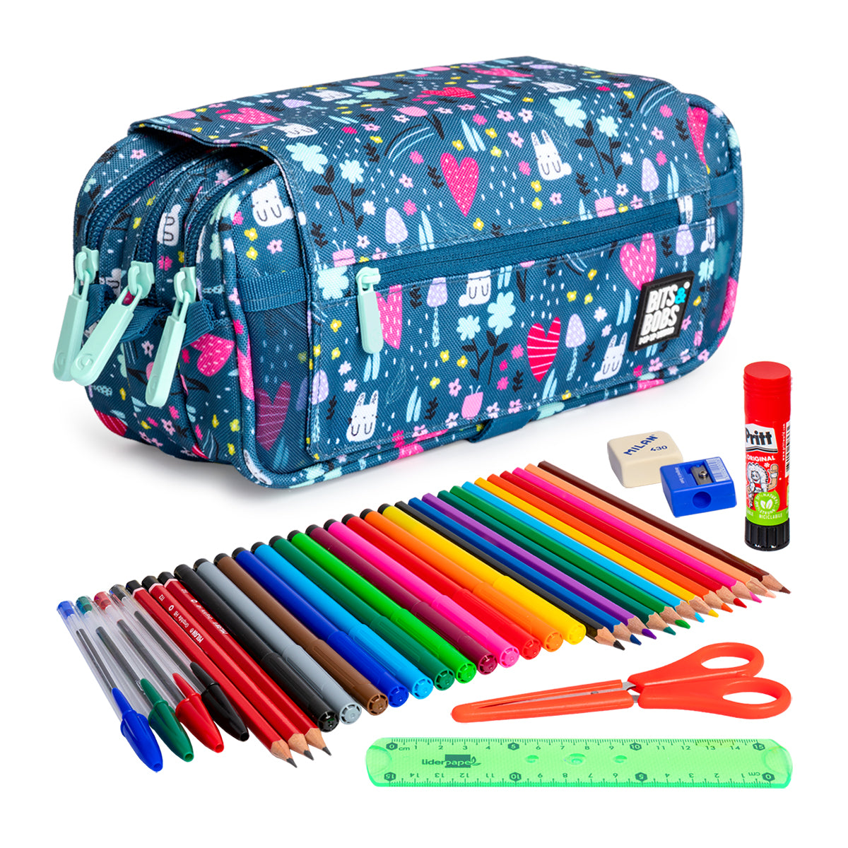 ColePack EcoDes - Estuche Triple de 3 Cremalleras con Material Escolar Incluido. Park