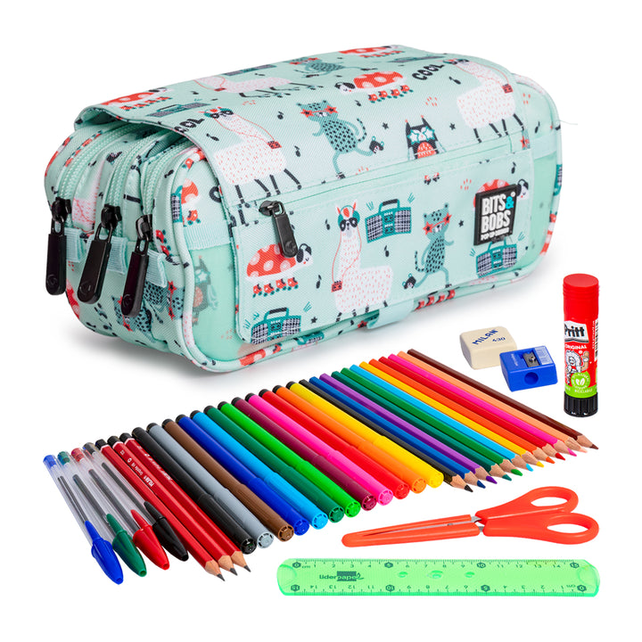 ColePack EcoDes - Estuche Triple de 3 Cremalleras con Material Escolar Incluido. Party