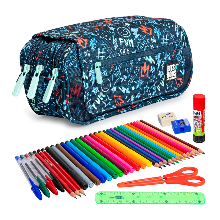 ColePack EcoDes - Estuche Triple de 3 Cremalleras con Material Escolar Incluido. Peace